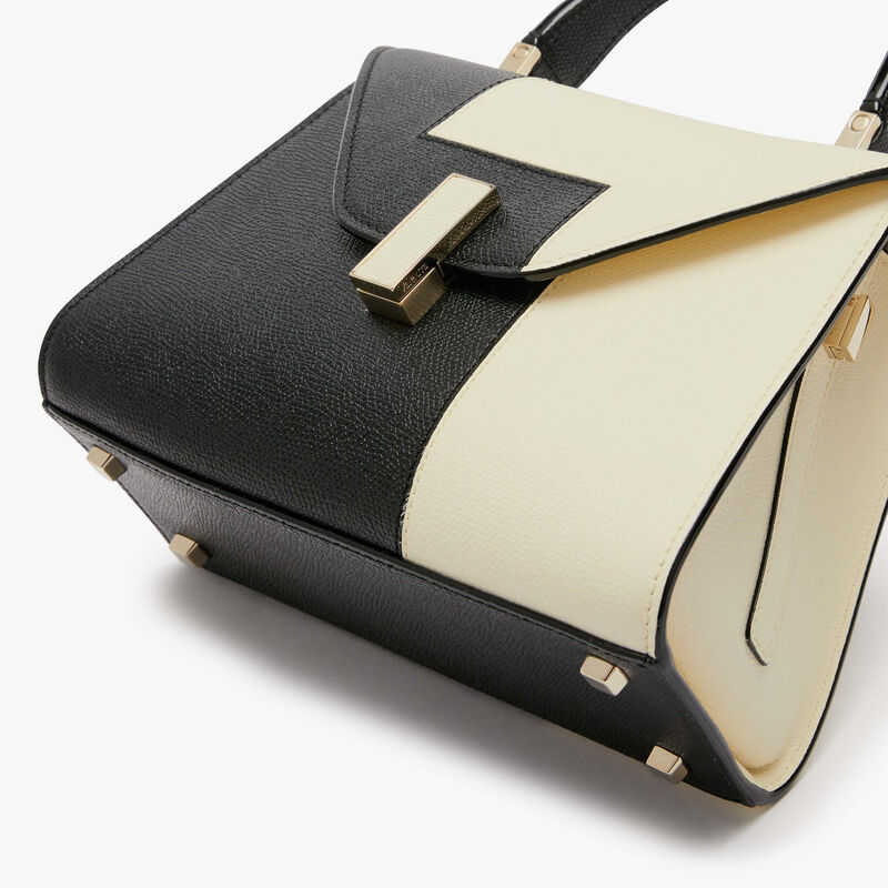 Iside Intarsia Dual Top Handle Mini Bag - Black/Pergamena White - Millepunte calf leather - Valextra - 5