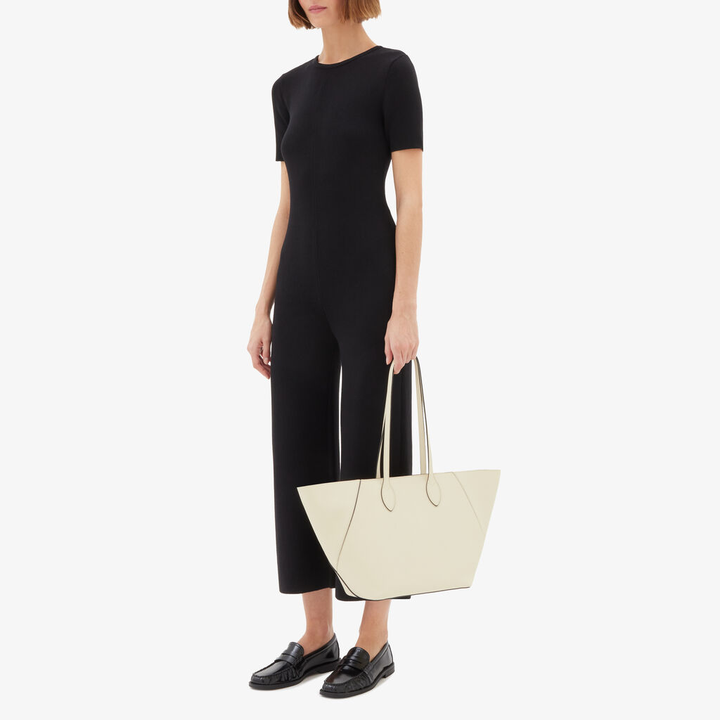 Vivi Shopping Medium Bag - Pergamena White - Vitello Millepunte Soft - Valextra - 4