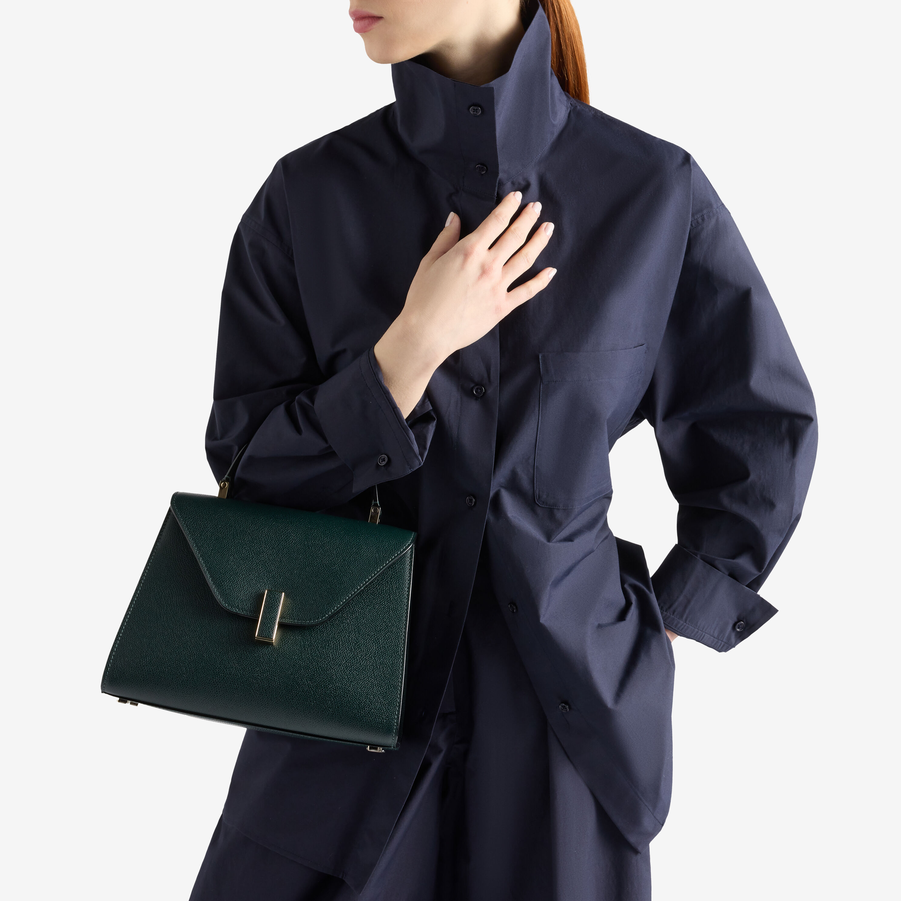 Green Leather Medium top handle bag | Valextra Iside