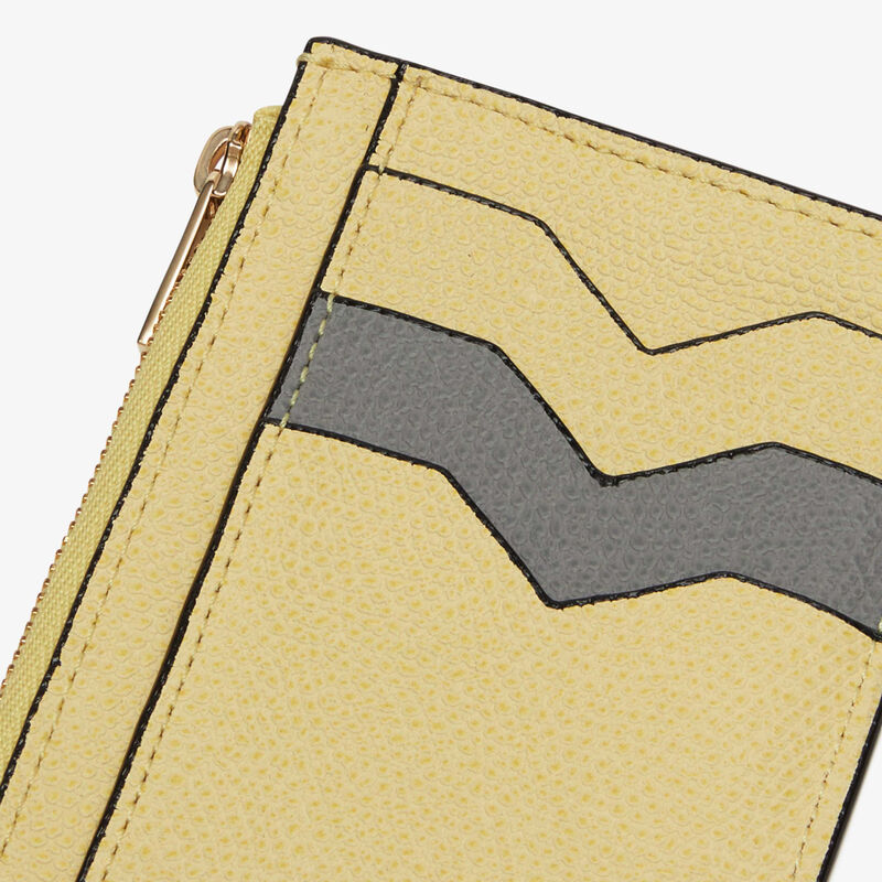 Card Holder with Zip Pocket 3CC - Vanilla Yellow/Cement Grey - Millepunte calf leather - Valextra - 3