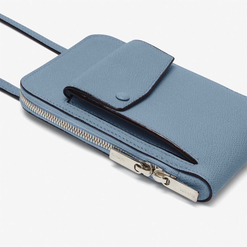 Crossbody Phone case - Shirt Blue - Millepunte calf leather - Valextra - 4