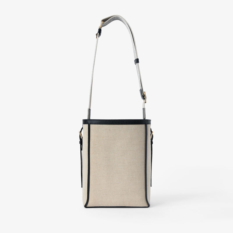Soft Canvas Bucket Mini Bag - Sand Brown/Black - Natural Canvas and calf leather - Valextra - 5