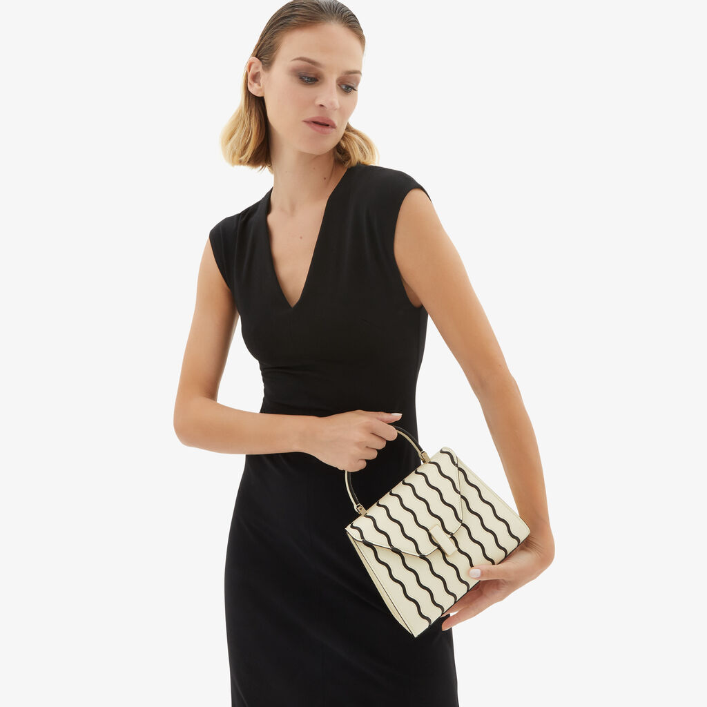 ISide Waves Top Handle Mini Bag - Pergamena White/Black - Vitello VS-Intarsio Sottoposto - Valextra - 2