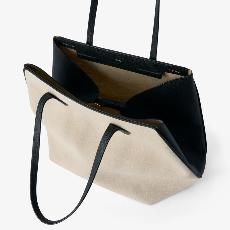 Vivi Canvas Shopping Large Bag - Sand Brown/Black - Natural Canvas and calf leather - Valextra - 6