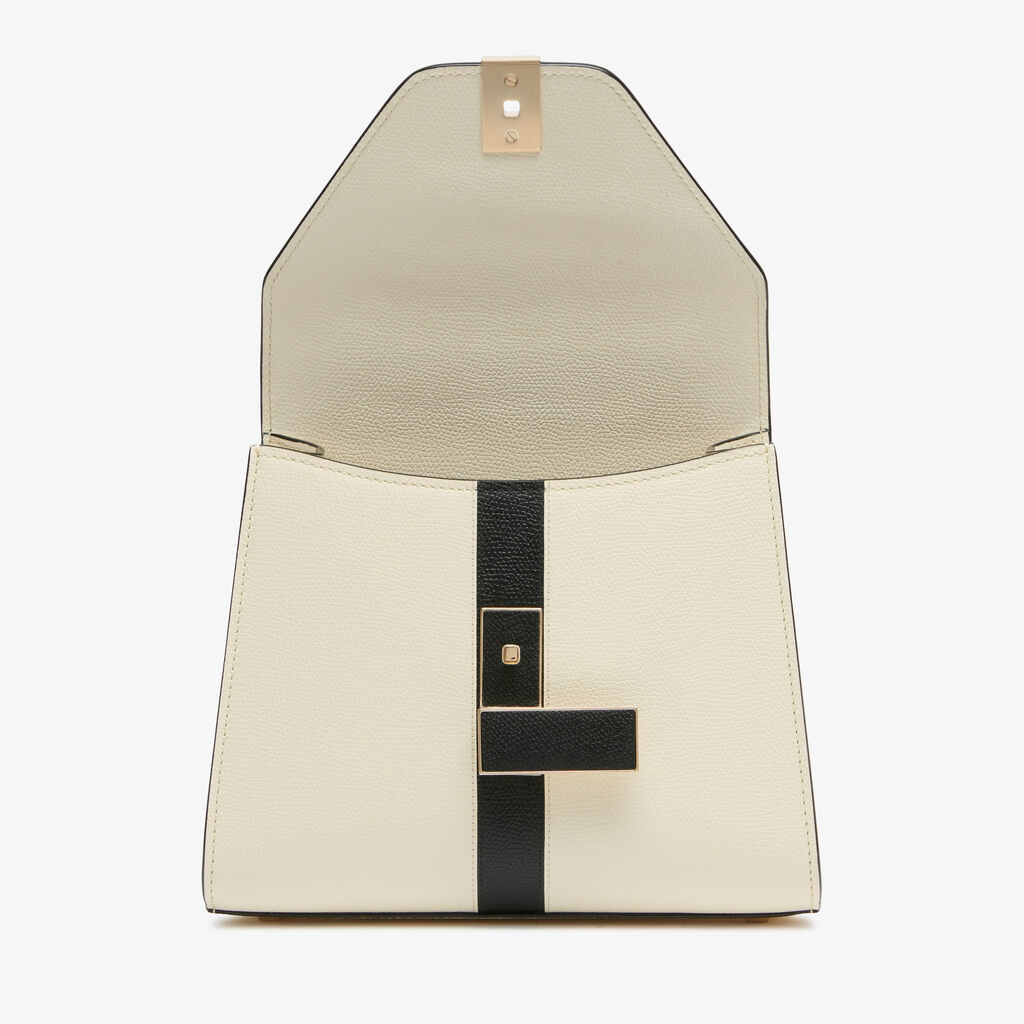 Iside Intarsia Line Top Handle Mini Bag - Pergamena White/Black - VS Vitello Line - Valextra - 8