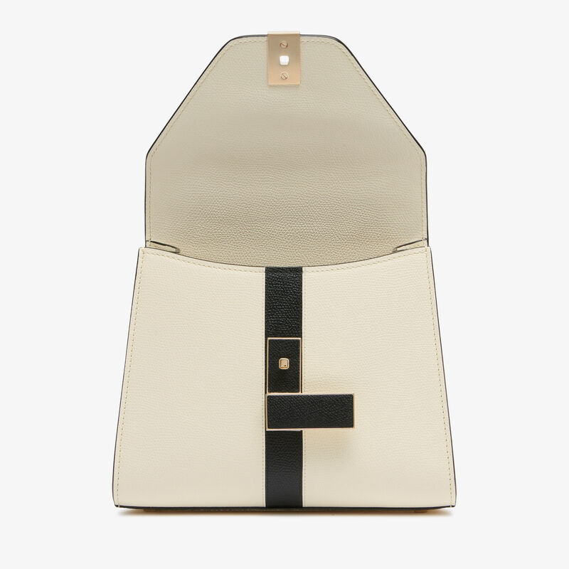 Iside Intarsia Line Top Handle Mini Bag - Pergamena White/Black - Millepunte calf leather - Valextra - 8