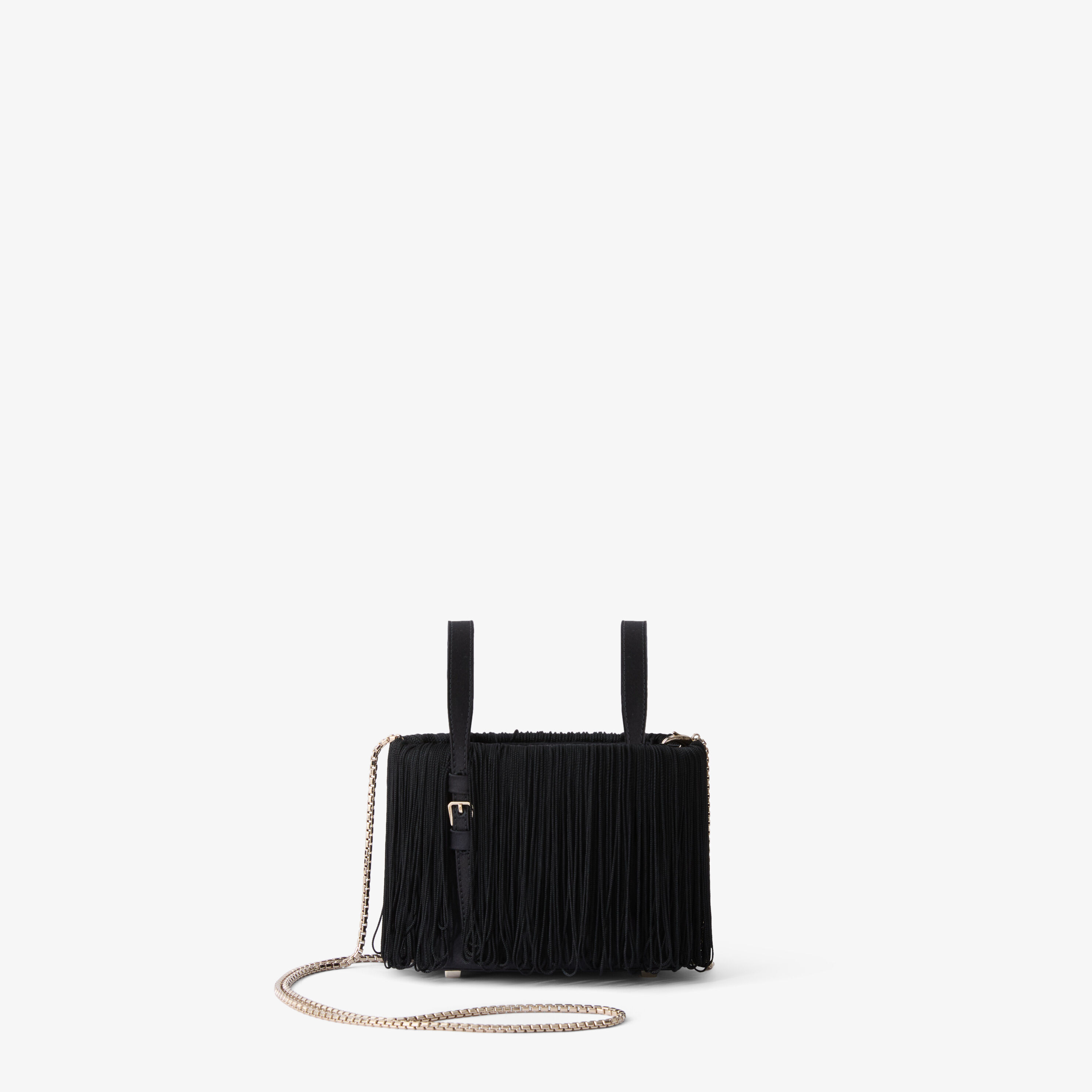 Women's Black Satin with fringe Bucket Nano Bag | Valextra Soft