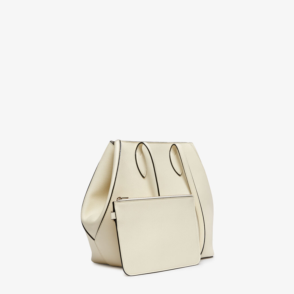 Vivi Shopping Medium Bag - Pergamena White - Vitello Millepunte Soft - Valextra - 7
