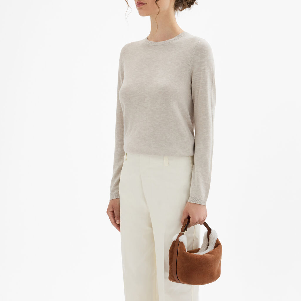 Mochi Suede Shearling Top Handle Mini Bag - Chocolate Brown - Montone Scamosciato/Vitello Millepunte Soft - Valextra - 2