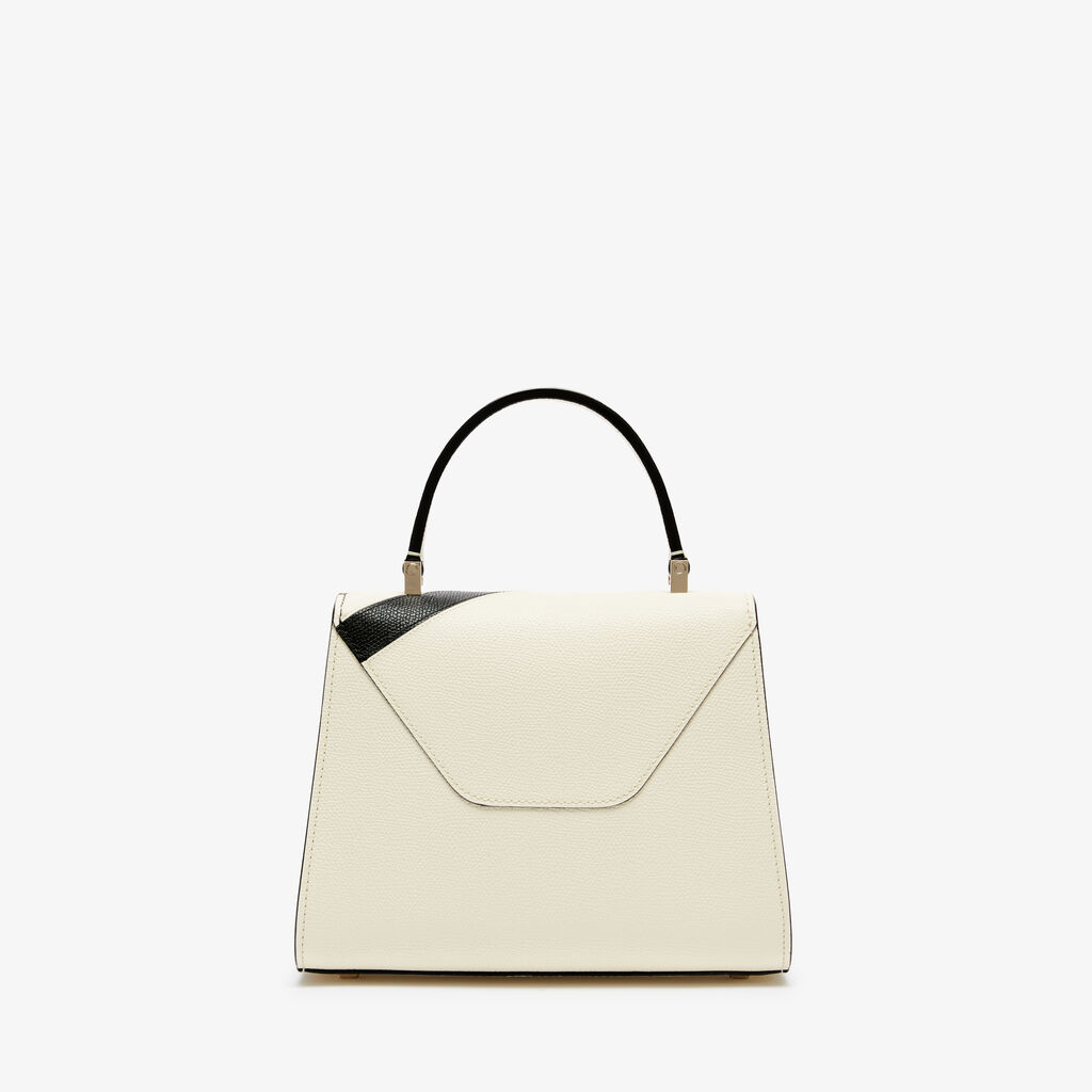 Iside Intarsia V-Stripes Top Handle Mini Bag - Pergamena White/Black - VS Vitello-Stripes - Valextra - 5