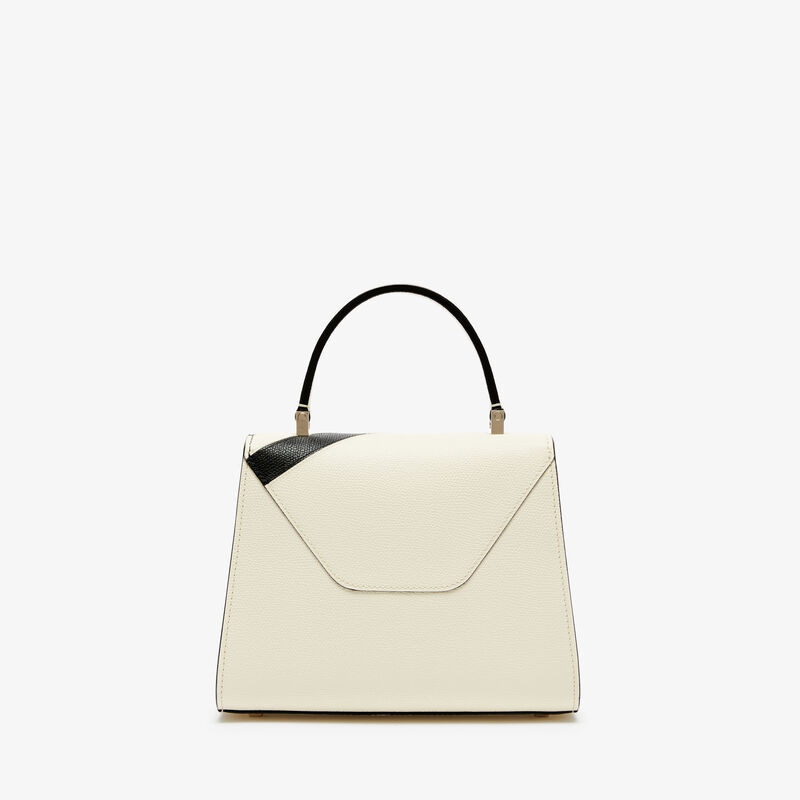 Iside Intarsia V-Stripes Top Handle Mini Bag - Pergamena White/Black - Millepunte calf leather - Valextra - 5