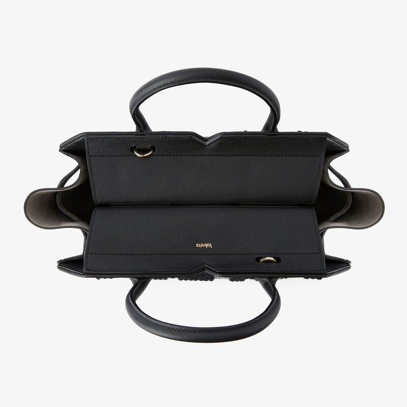 Milano Forest Pibiones Two Handles Medium Bag - Black/Grey - Pibiones  wool Fabric and Millepunte leather - Valextra - 7