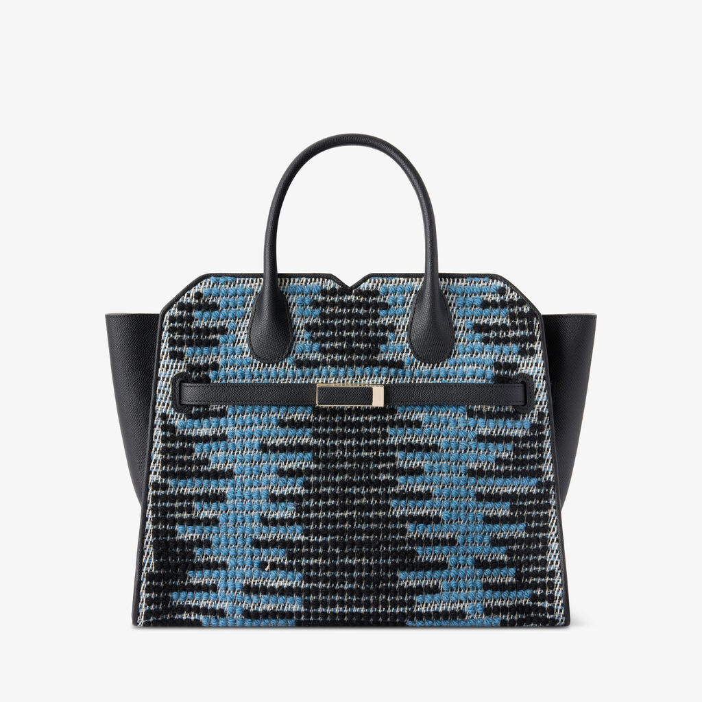 Milano Sunset Pibiones Two Handles Medium Bag - Black/Niagara Blue/Grey - Pibiones  wool Fabric and Millepunte leather - Valextra - 1