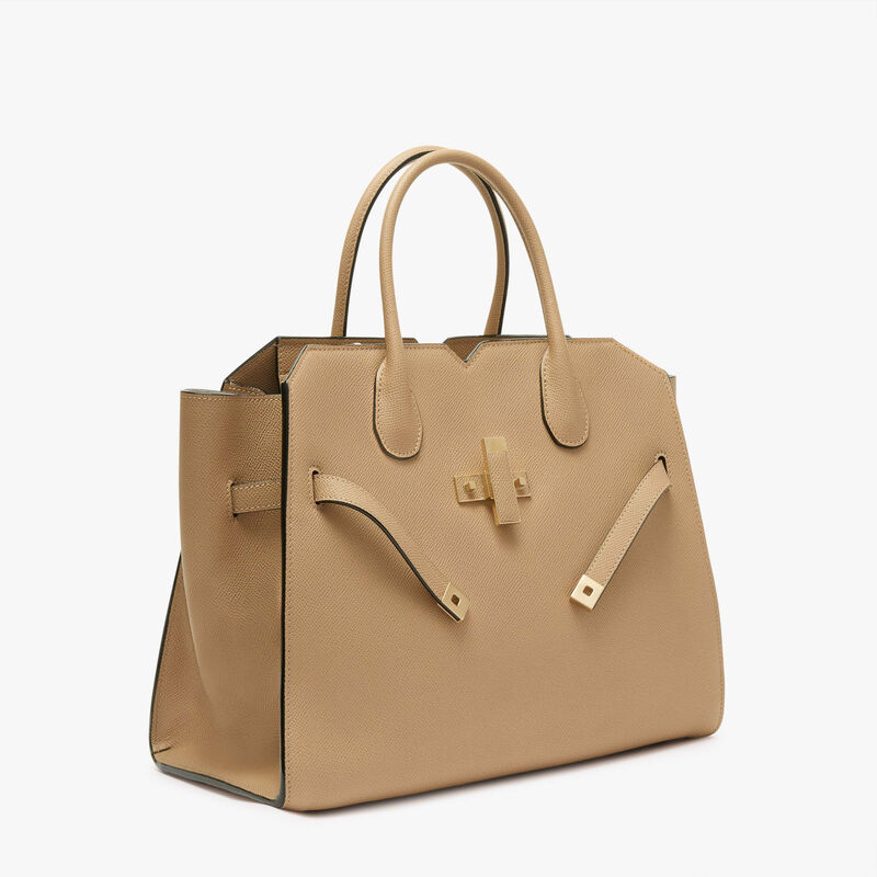 Milano Two Handles Medium Bag - Cashmere Beige - Millepunte Soft calf leather - Valextra - 6