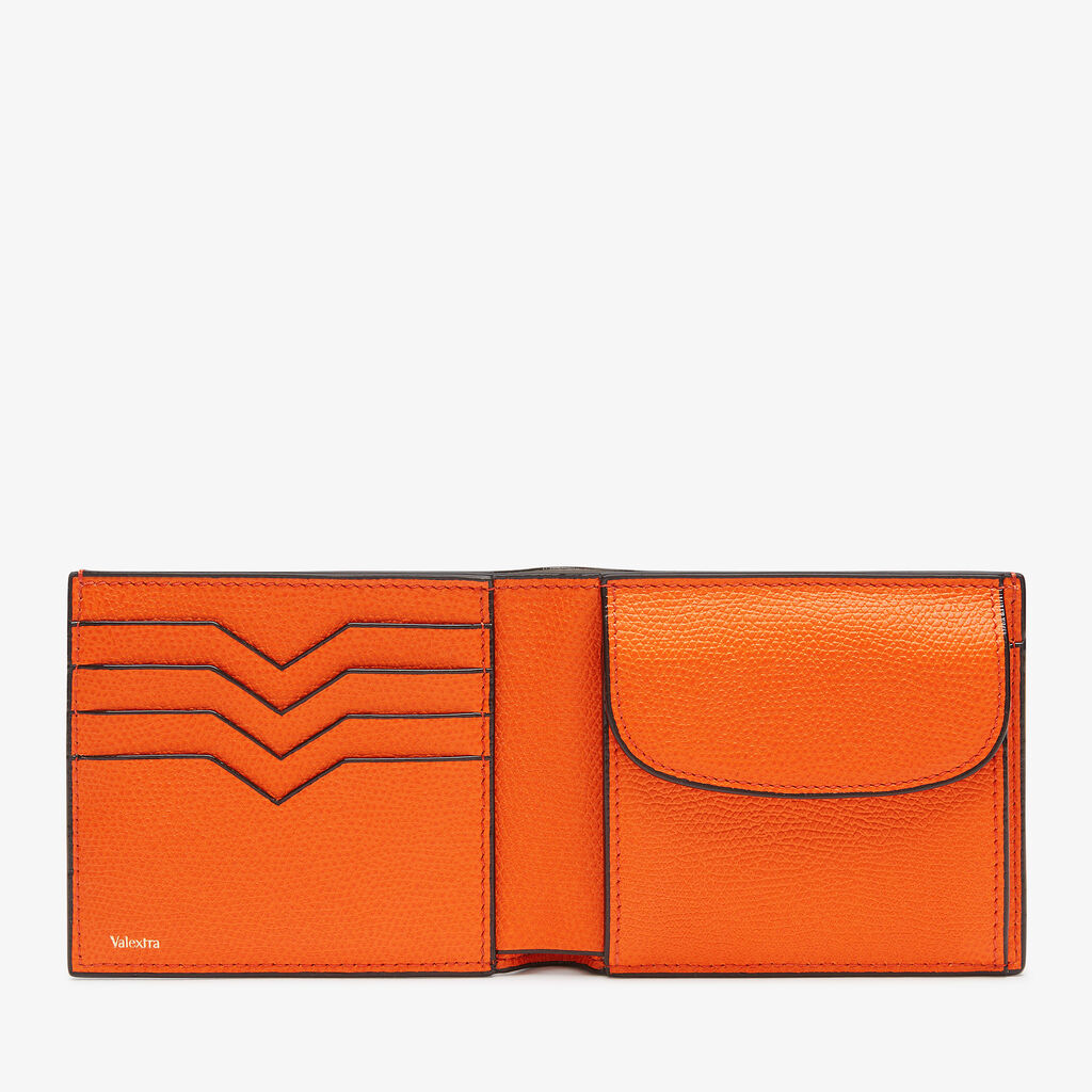 Portafoglio Bifold 4 Carte Di Credito Con Portamonete - Arancio Aragosta - Vitello VS - Valextra - 4