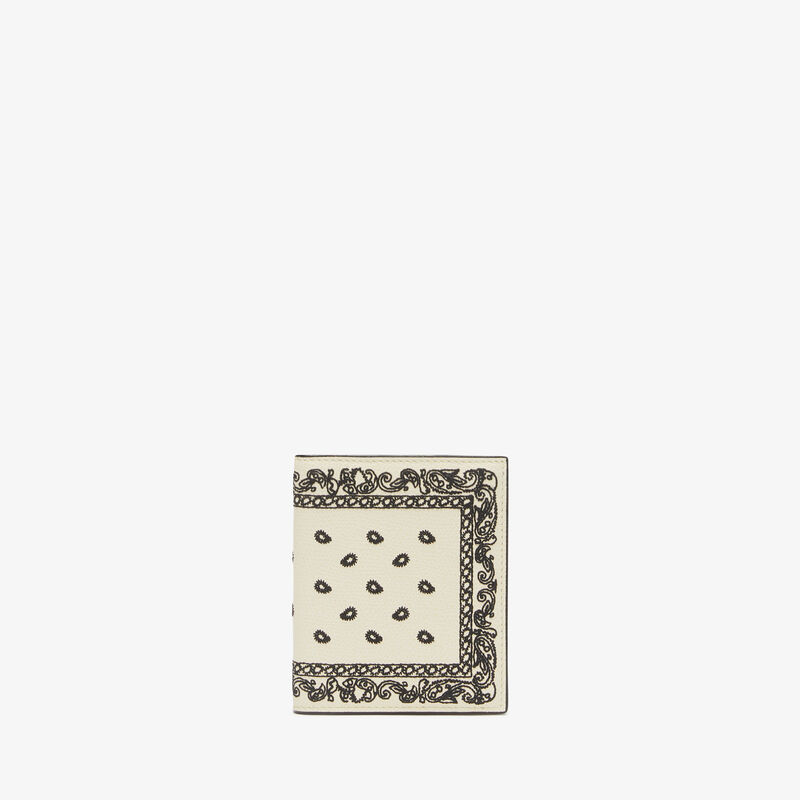 Compact Wallet 3 CC Bandana with Coin Purse - Pergamena White/Black - Millepunte calf leather - Valextra - 1