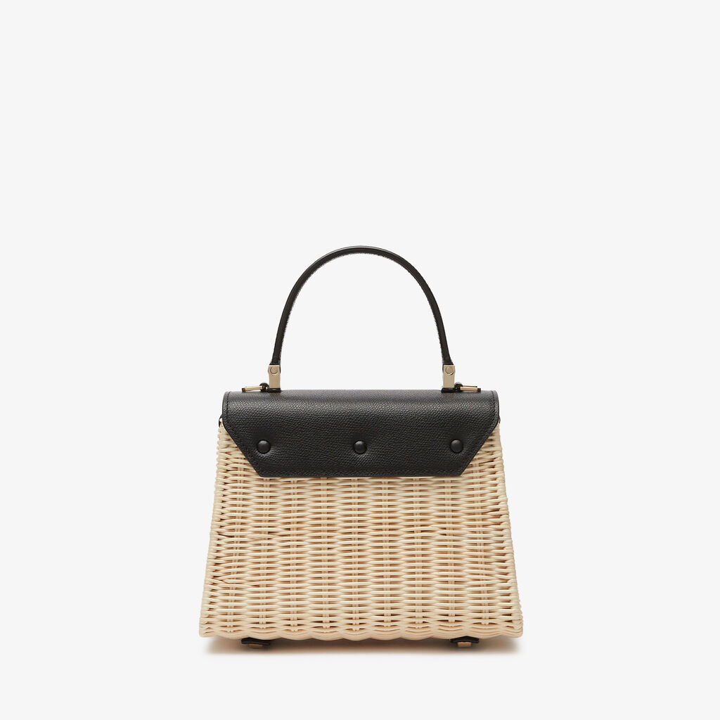 Iside Wicker Top Handle Mini Bag - Beige/Black - Midollino/Vitello VS - Valextra - 6