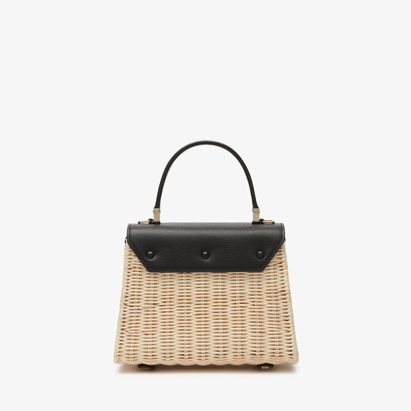 Iside Wicker Top Handle Mini Bag - Beige/Black - Natural wiker and Millepunte calf leather - Valextra - 6