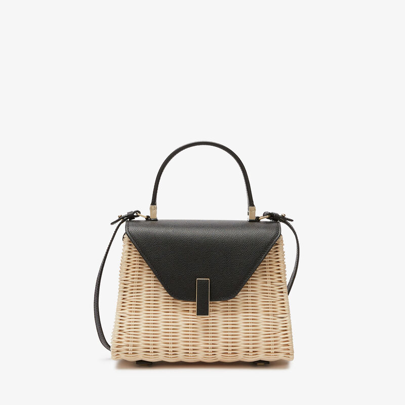 Iside Wicker Top Handle Mini Bag - Beige/Black - Millepunte calf leather - Valextra - 1