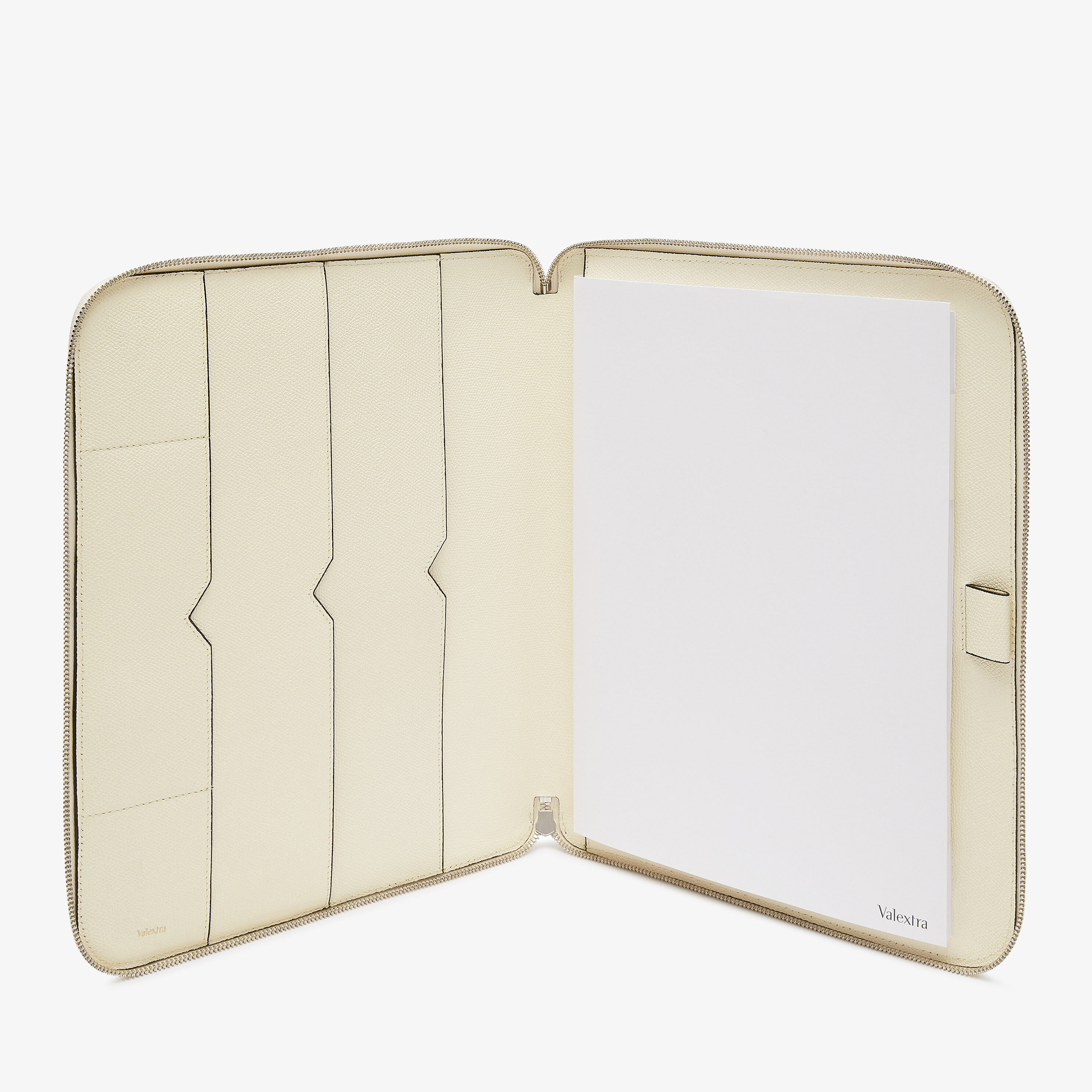 Women's White Leather Luxury writing folder with zip | Valextra