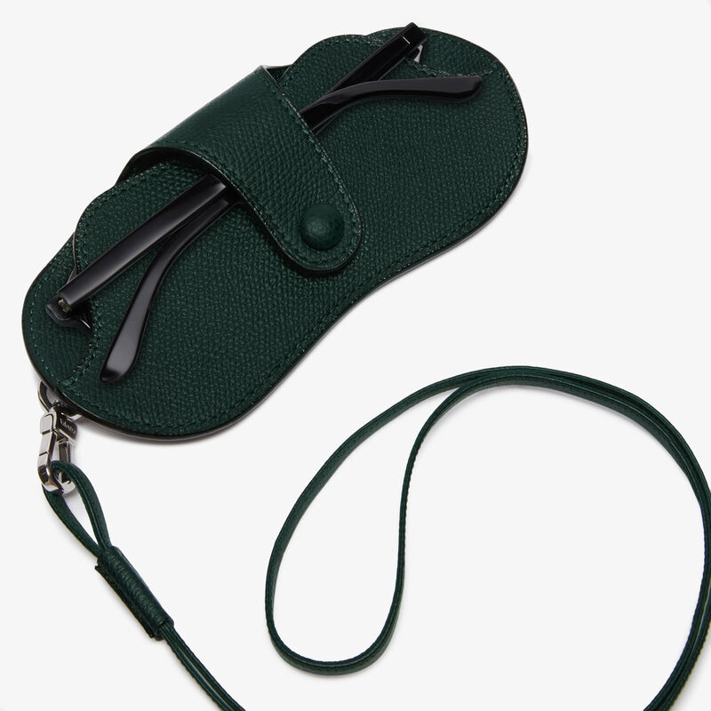Glasses Case With Lanyard - Valextra Green - Millepunte calf leather - Valextra - 2