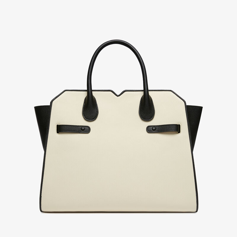 Borsa a Due Manici Milano Chiaroscuro Media - Pergamena White/Black - Millepunte Soft calf leather - Valextra - 6