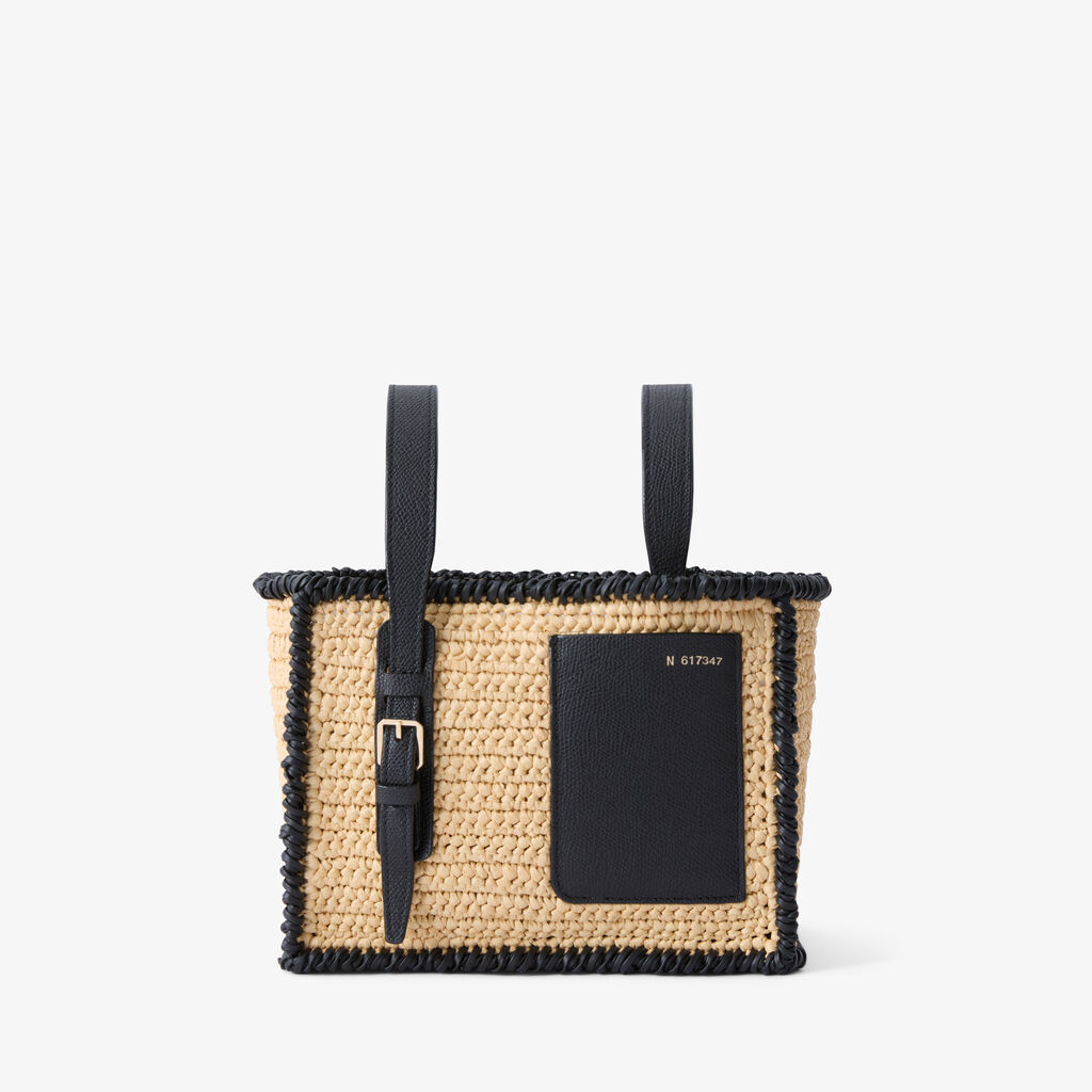 Soft Raffia Bucket Micro Bag - Beige/Black - Rafia/Vitello VS - Valextra - 1