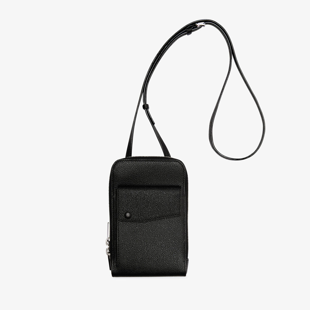 Valextra Porta telefono a tracolla in Pelle Nera di Lusso | Valextra Pocket