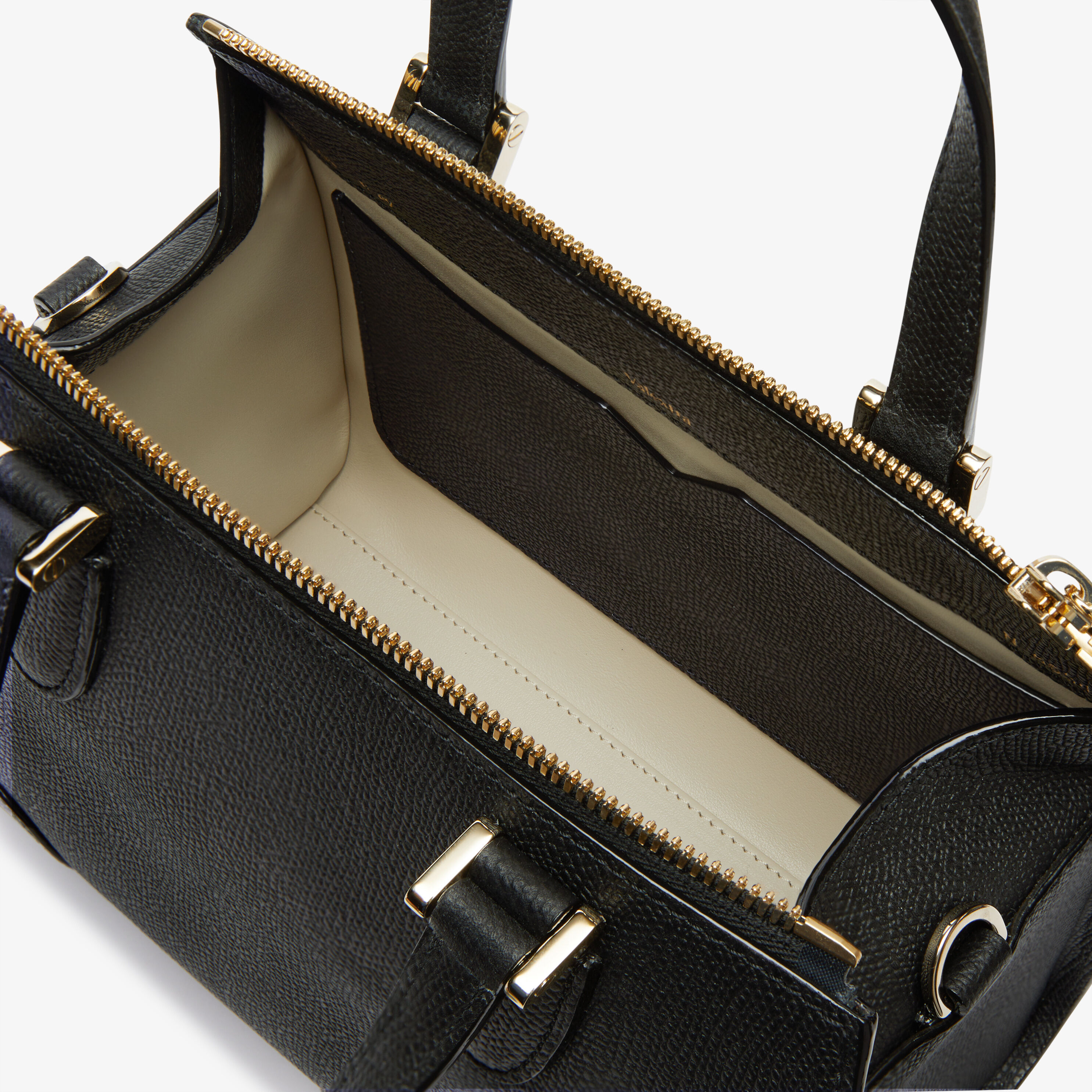 Black Leather compact boston bag with zip Valextra Babila