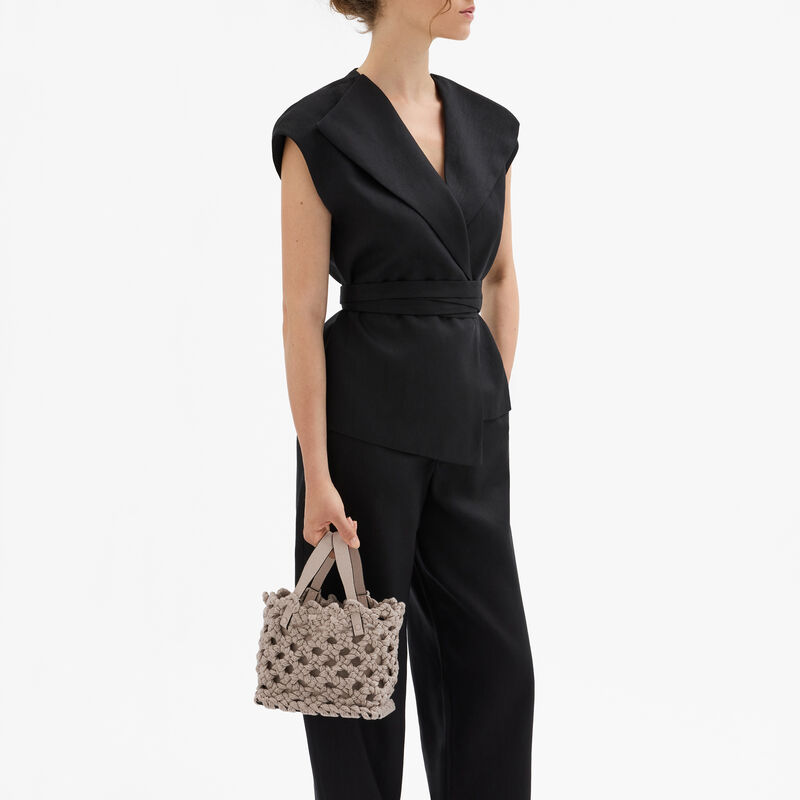 Soft Sportami Via Bucket Micro Bag - Nude Pink - Woven cotton and Millepunte calf leather - Valextra - 2