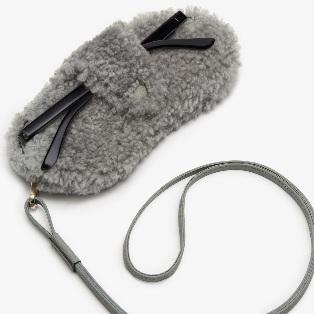 Shearling Glasses Case with Lanyard - Cement Grey - Vitello VS-Montone - Valextra - 2