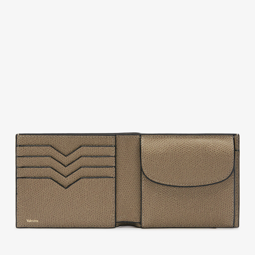 Portafoglio Bifold 4 Carte Di Credito Con Portamonete - Marrone Tortora - Vitello VS - Valextra - 4