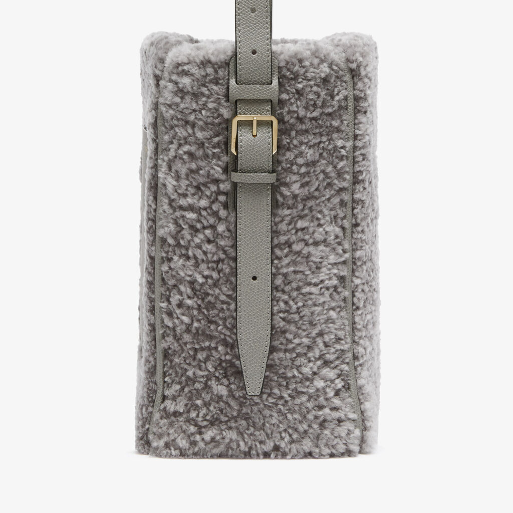 Soft Shearling Bucket Mini Bag - Cement Grey - Vitello VS-Montone - Valextra - 4