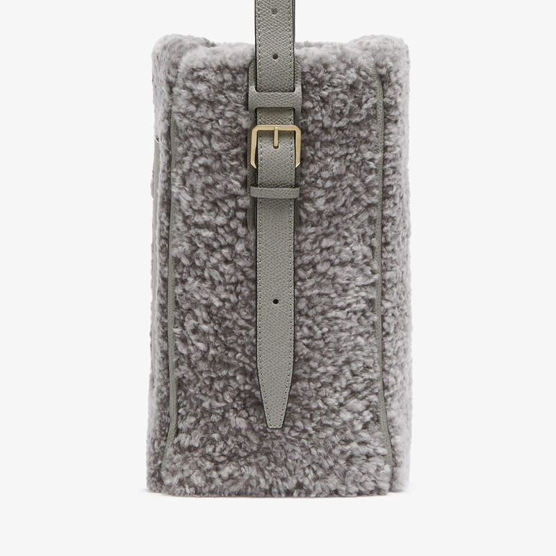 Soft Shearling Bucket Mini Bag - Cement Grey - Pelle di Vitello Millepunte and Shearling - Valextra - 4