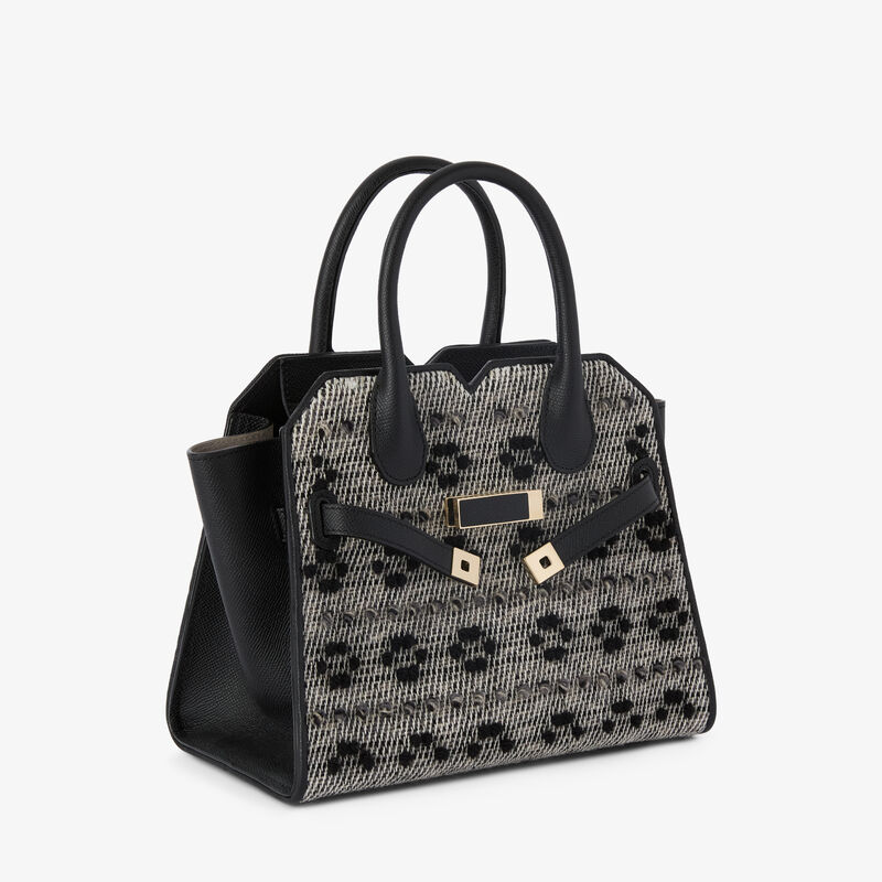 Milano Flowers Pibiones Two Handles Mini Bag - Grey/Black - Pibiones  wool Fabric and Millepunte leather - Valextra - 4