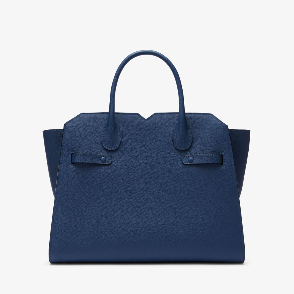 Milano Two Handles Medium Bag - Sapphire Blue - Vitello Millepunte Soft - Valextra - 7