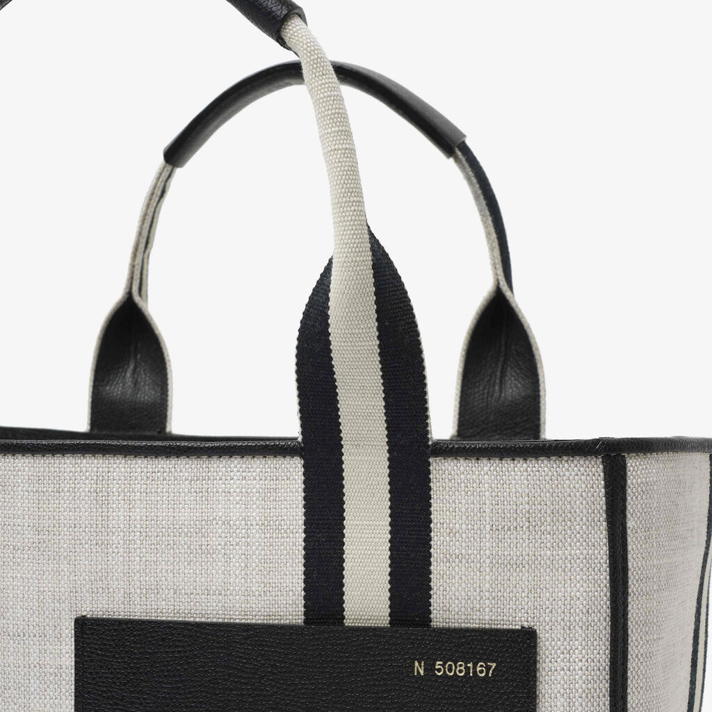 Borsa Tote Media Linear In Tessuto - Marrone Sabbia/Nero - Tessuto Linear/VS - Valextra - 5