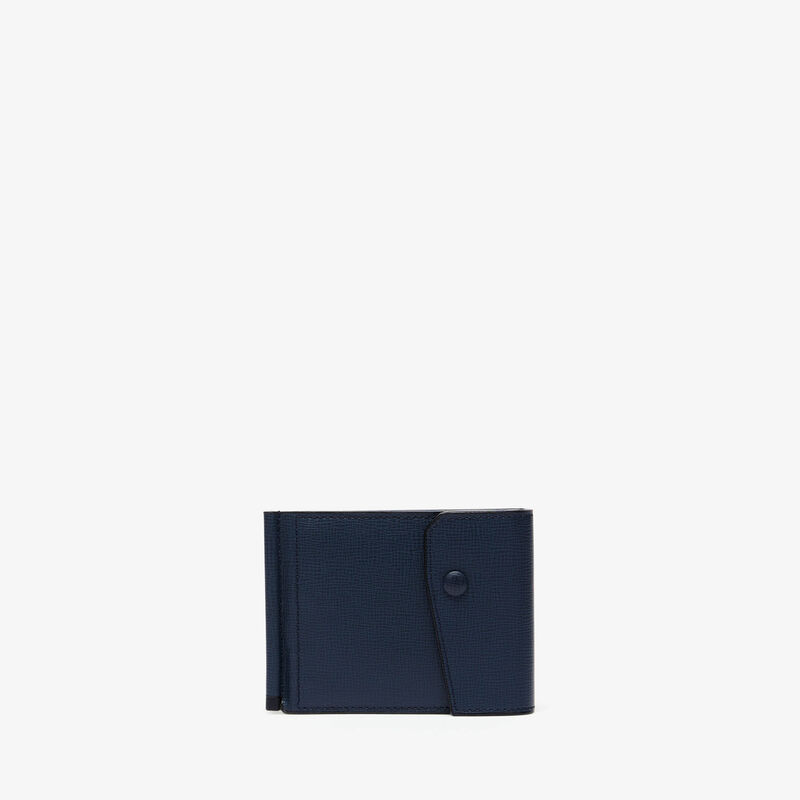 Grip 6cc wallet with botton - Dark Blue - Pavè calf leather - Valextra - 1