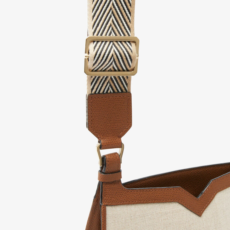 Canvas Hobo Weekend Mini Bag - Sand/Chocolate Brown/Camel Brown/Cashmere Beige - Natural Canvas and calf leather - Valextra - 3