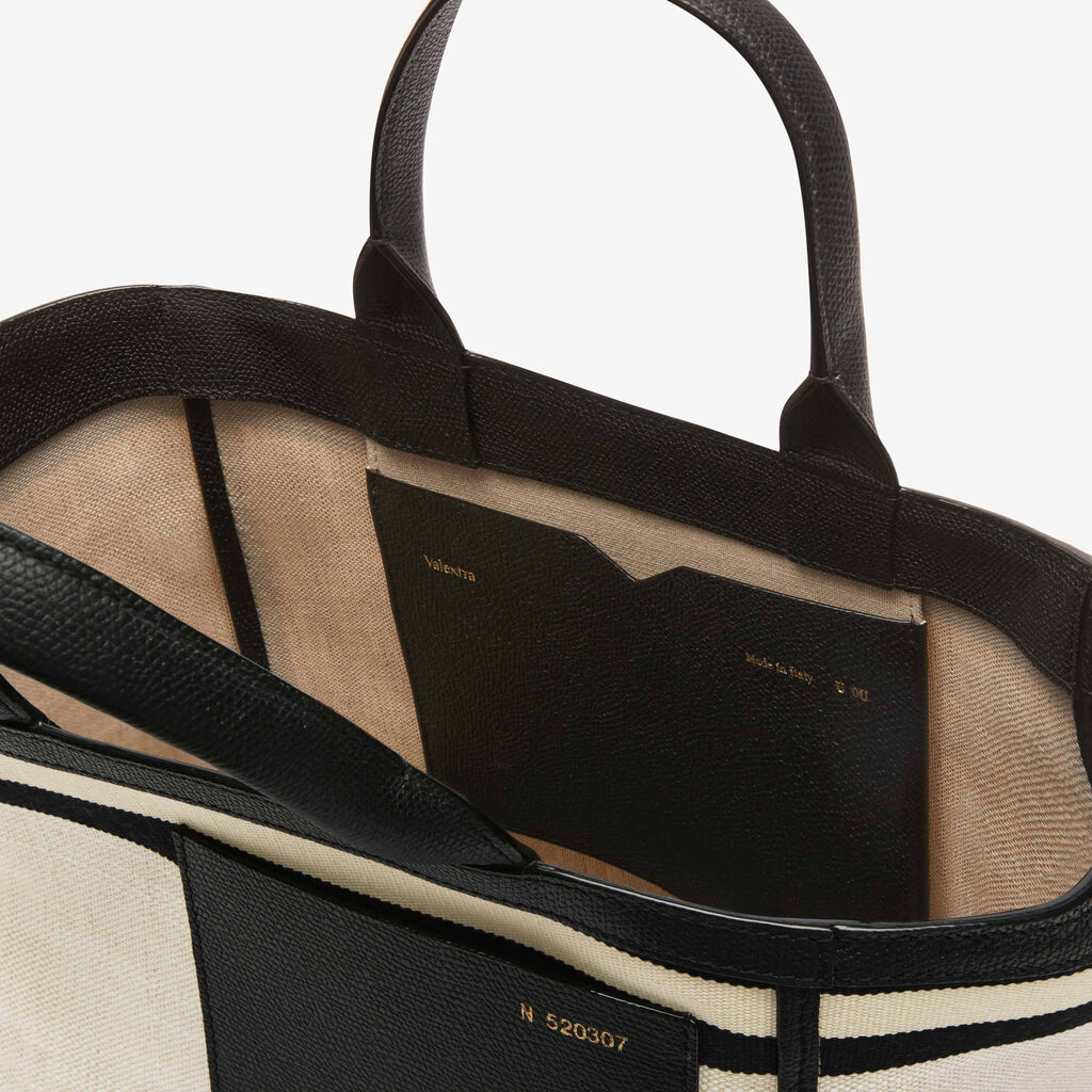 Linear Fabric Mini Tote Bag - Sand Brown/Black - Tessuto Linear/VS - Valextra - 2