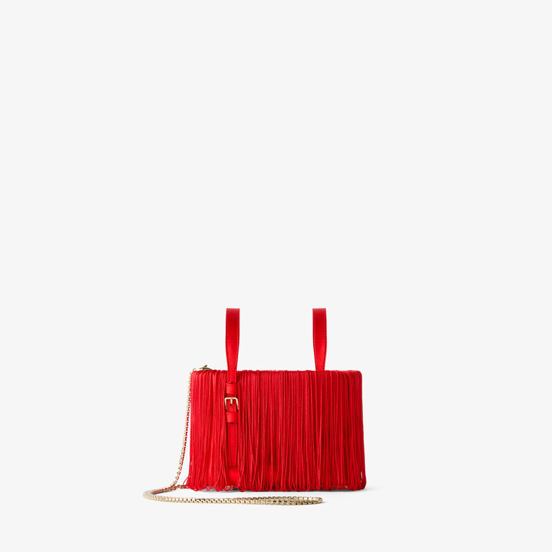 Soft Swing Bucket Nano Bag - Crimson Red - Satin and Fabric Fringes - Valextra - 4