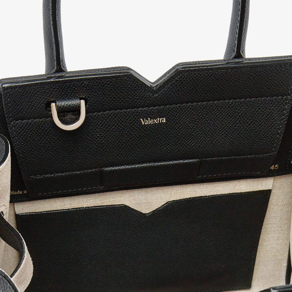 Milano Canvas Two Handles Mini Bag - Sand Brown/Black - Tessuto Canvas/Vitello Millepunte Soft - Valextra - 2