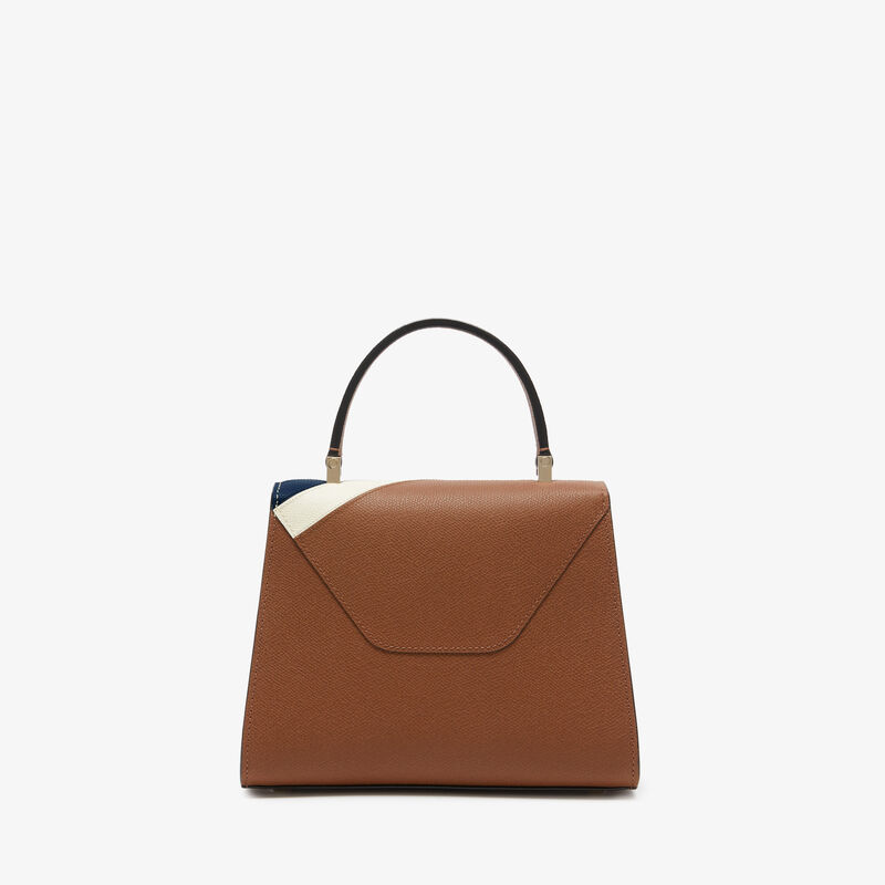 Iside Intarsia V-Stripes Top Handle Mini Bag - Chocolate Brown/Pergamena White/Sapphire Blue - Millepunte calf leather - Valextra - 5