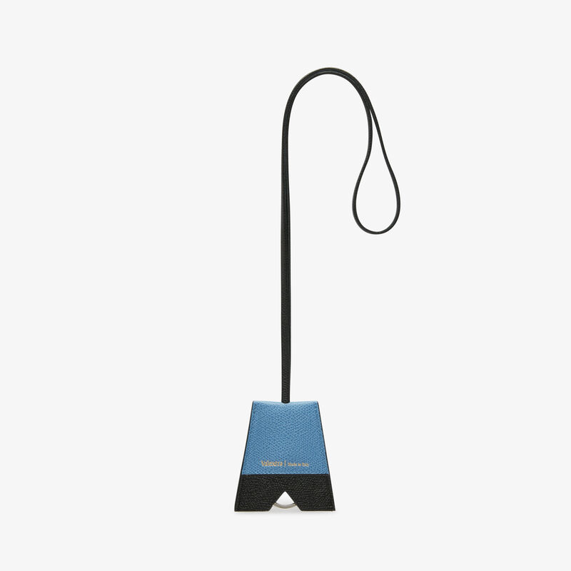 Key Holder with Lanyard - Nebula Blue/Black - Millepunte calf leather - Valextra - 1