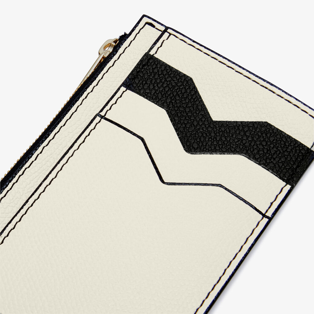 Card Holder 3CC with Zip - Pergamena White/Black - Vitello VS - Valextra - 2