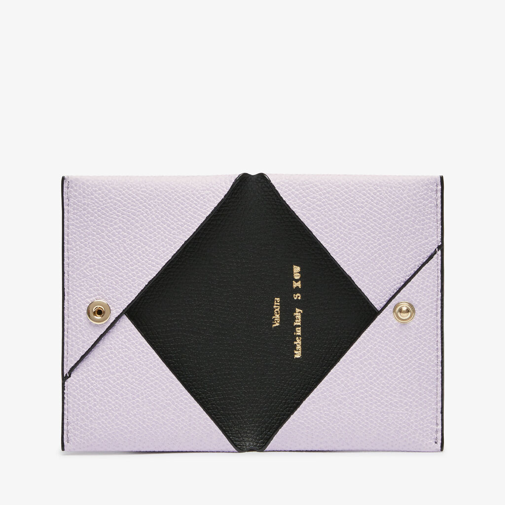 Card Case with Button - Wisteria Pink/Black - Vitello VS - Valextra - 4