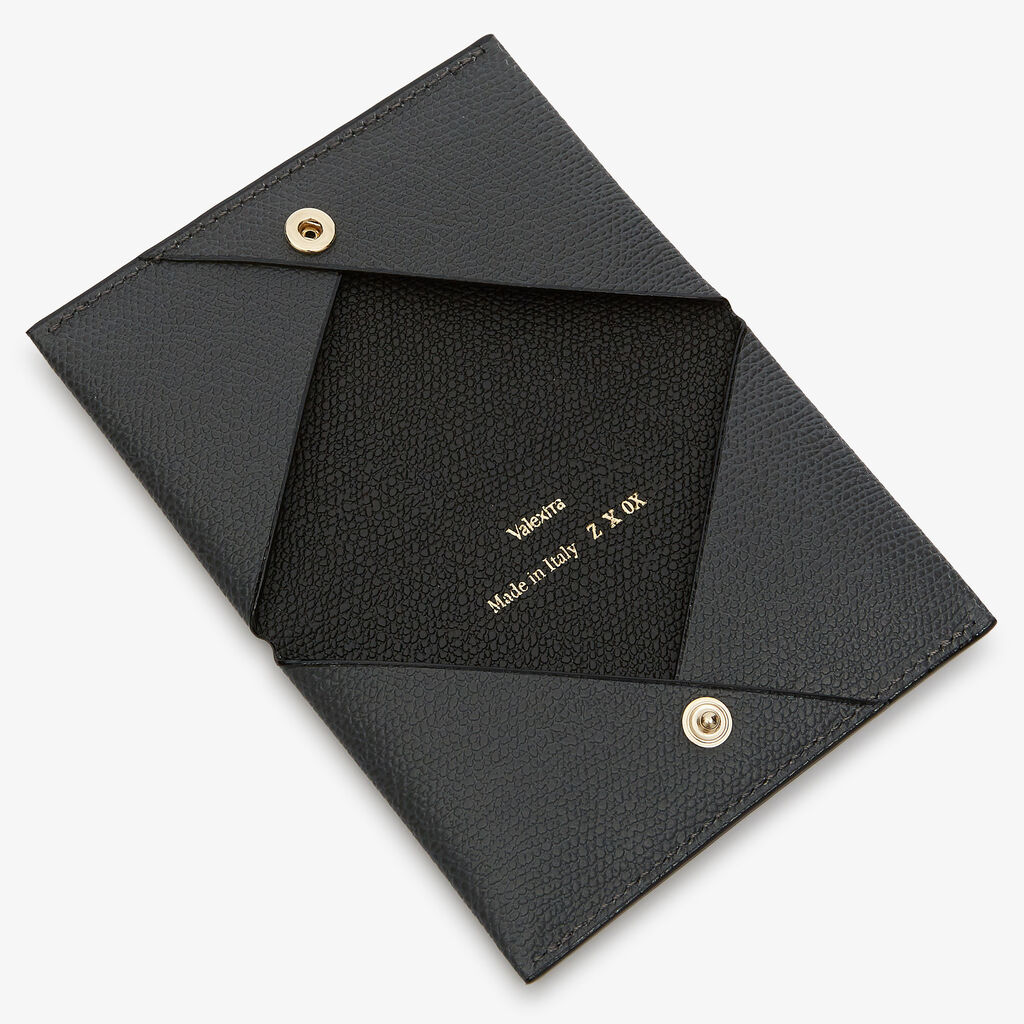 Card Case with Button - Smokey Grey/Black - Vitello VS - Valextra - 2