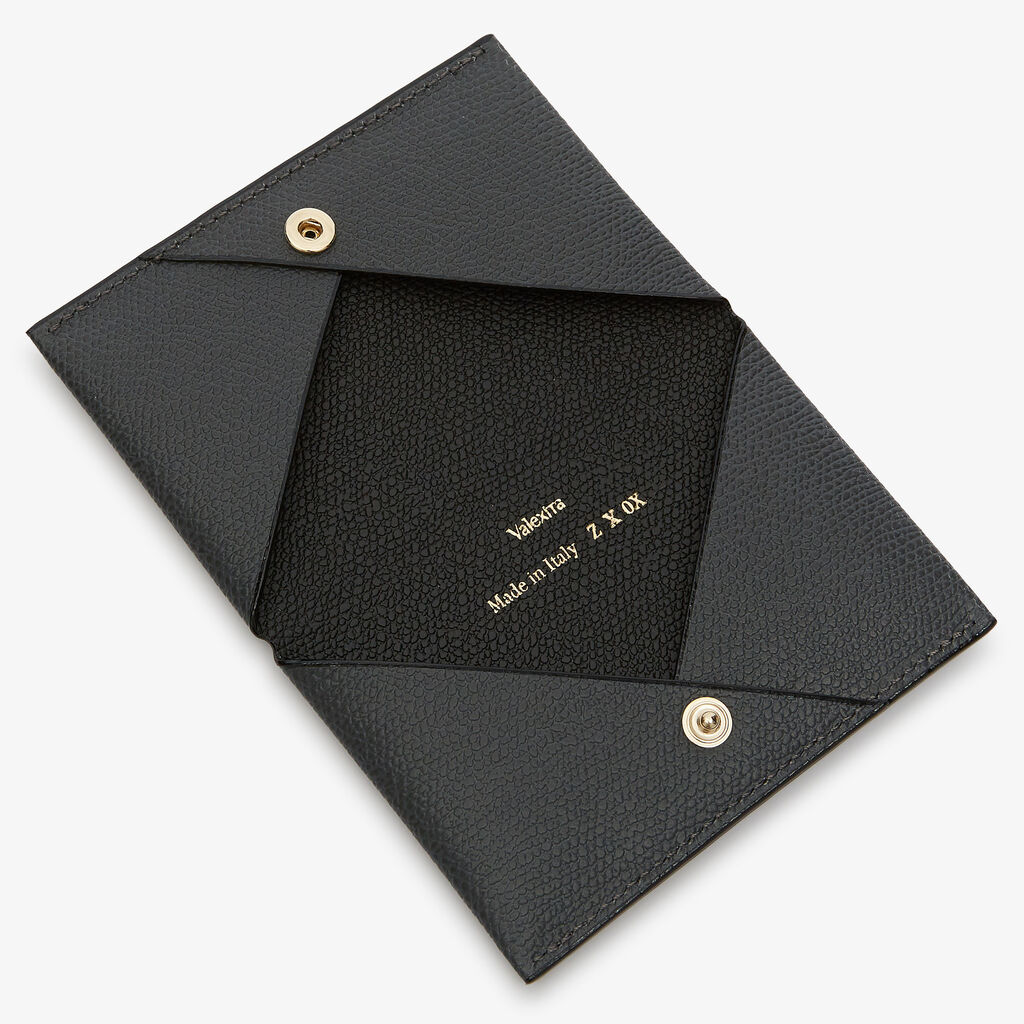 Card Case with Button - Smokey Grey/Black - Vitello VS - Valextra - 2