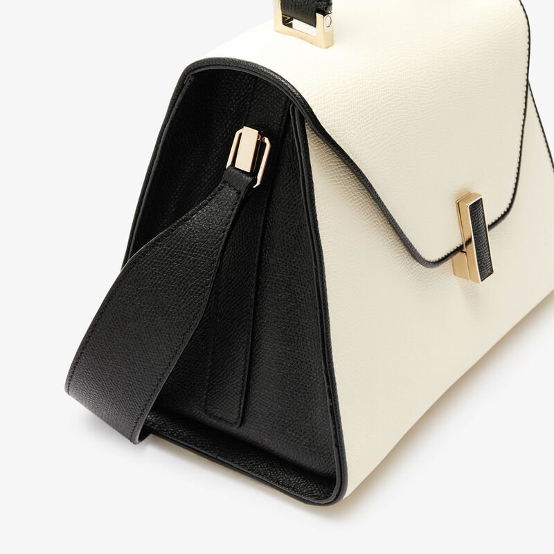 Medium Iside Chiaroscuro Top Handle Bag - Pergamena White/Black - Millepunte calf leather - Valextra - 3