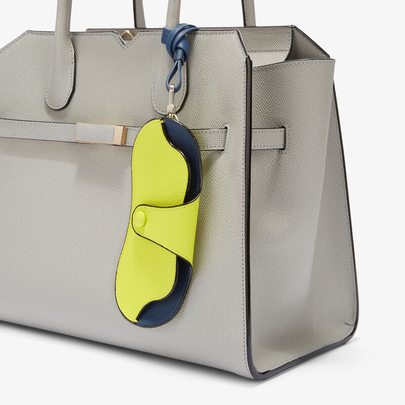 Exclusive Glasses Case with Lanyard - Lime Yellow/Blue Sapphire - Millepunte calf leather - Valextra - 3